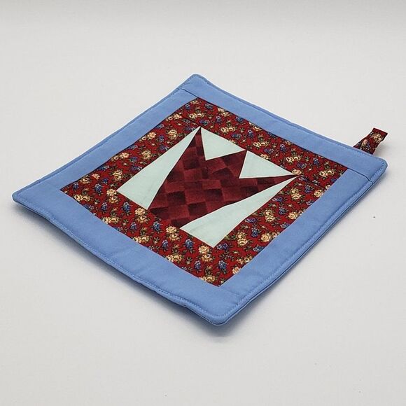 Handmade Blue Yellow Dot Floral Crown Square Fabric Trivets - Set of 2 - Picture 3 of 13